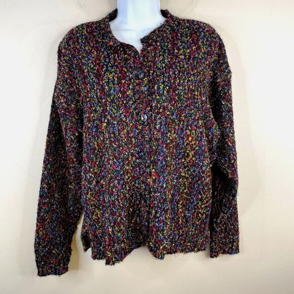 Vintage Northern Isles Womens Artsy Chunky Cardigan Sweater Size M Wool Blend - Picture 1 of 12